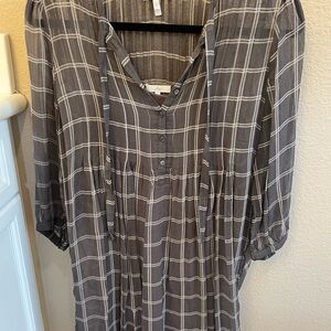 Joie Brown Plaid Long-Sleeve Button Dress